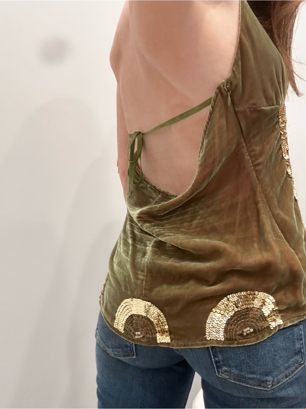 Vintage Y2K Silk Velvet beaded and sequin Halter Top - Picture 2 of 9